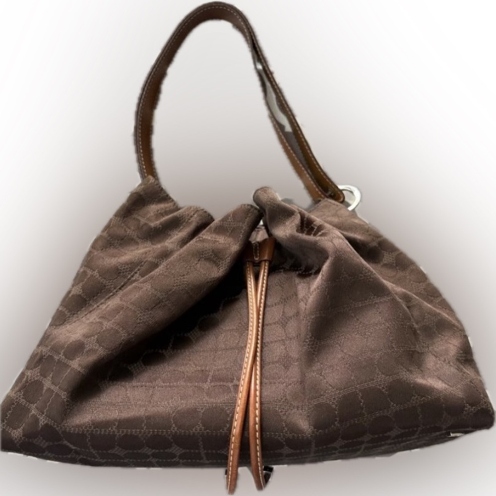 KATE SPADE VINTAGE Chocolate Brown Leather Trim Bucket Purse